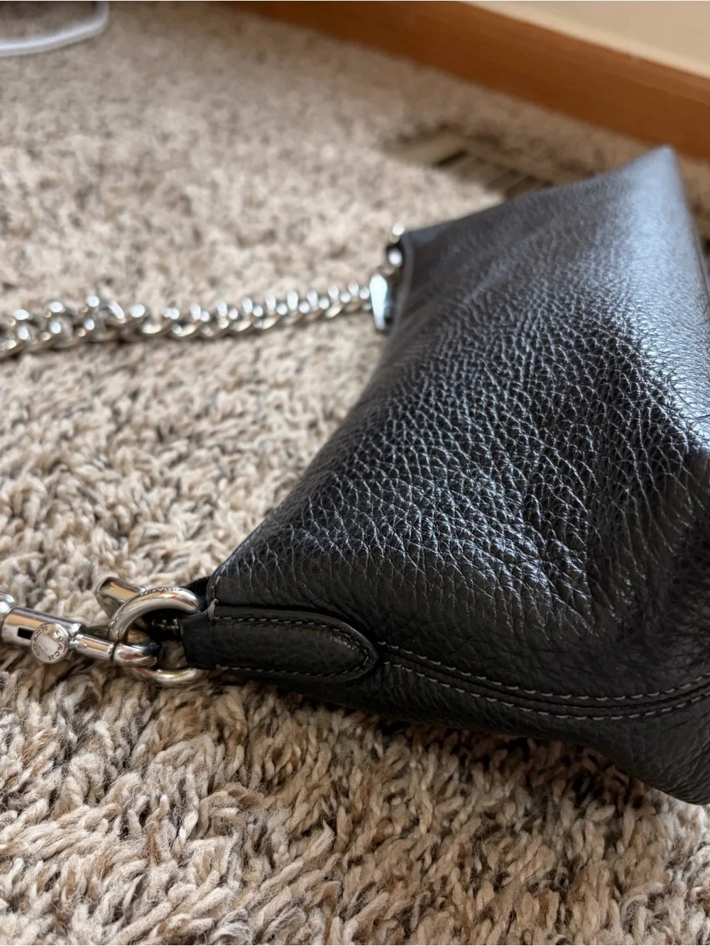 Coach Black Leather Shoulder Bag with Silver Chain